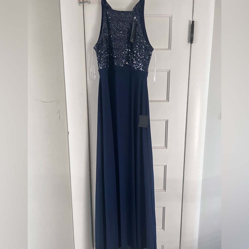 NWT LuLus Navy sequin top gown